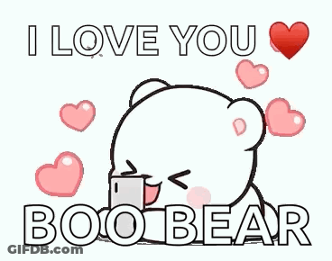 Cartoon Bear Holding Cell Phone Saying I Love You Boobear GIF
