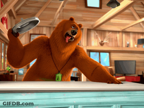 Cartoon Bear Holding Frying Pan Necklace GIF