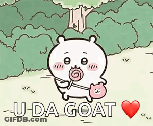 Cartoon Bear Holding Lollipop And Teddy Saying U Da Goat GIF