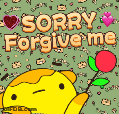 Cartoon Bear Holding Red Rose Saying Sorry Forgive Me GIF
