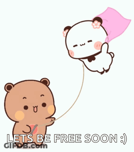 Cartoon Bear Holding Rope With Flying Panda GIF