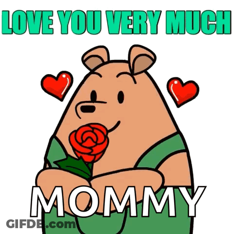 Cartoon Bear Holding Rose Love You Very Much Mommy GIF