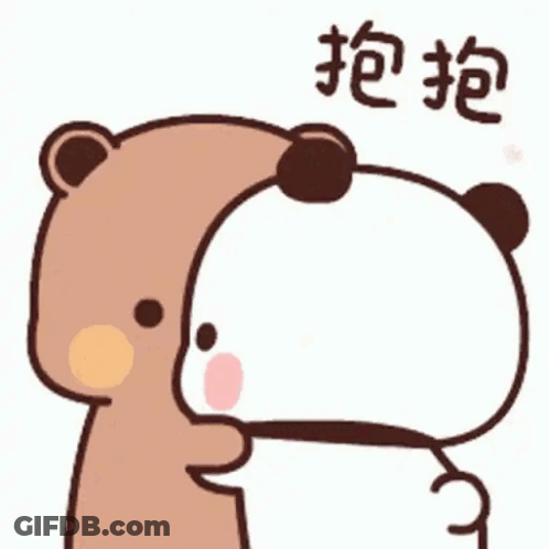 Cartoon Bear Hugging Another Bear In Chinese Language GIF