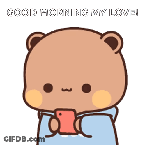 Cartoon Bear In Blue Shirt Bubu Holding Rice GIF
