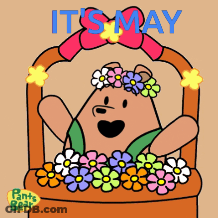 Cartoon Bear In Flower Basket It's May GIF