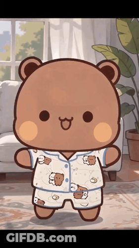 Cartoon Bear In Pajamas Standing In Room GIF