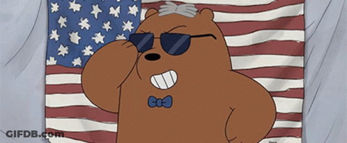 Cartoon Bear In Sunglasses And Bow Tie Saluting American Flag GIF
