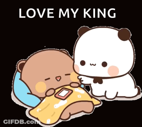 Cartoon Bear Laying Next To Another With Love My King GIF