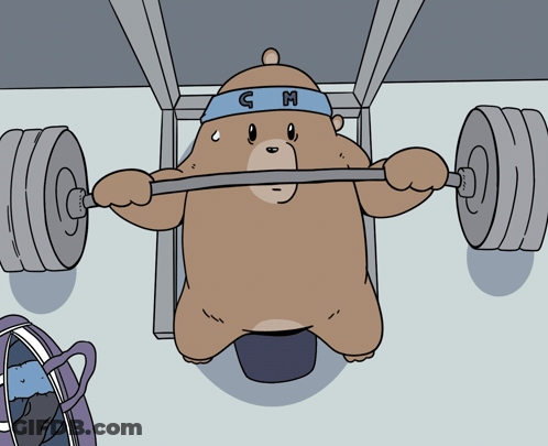 Cartoon Bear Lifting Barbell With CM Headband GIF