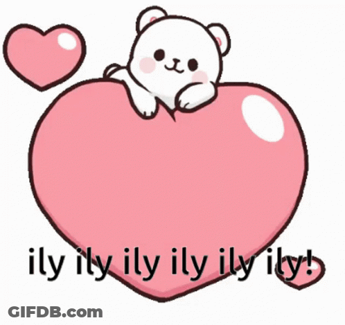 Cartoon Bear Lying On Pink Heart Saying ILY ILY ILY ILY ILY GIF