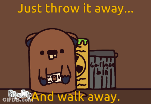 Cartoon Bear Next To Garbage Bin Just Throw It Away And Walk Away GIF
