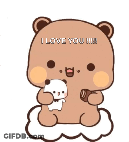 Cartoon Bear On Cloud Holding Teddy Bear Saying I Love You GIF