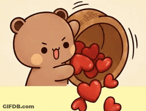 Cartoon Bear Pouring Hearts From Bucket GIF