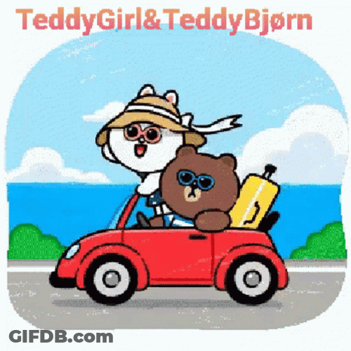 Cartoon Bear Road And Food Trip GIF