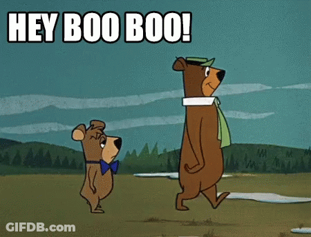 Cartoon Bear Saying Hey Boo Boo With Another Bear GIF