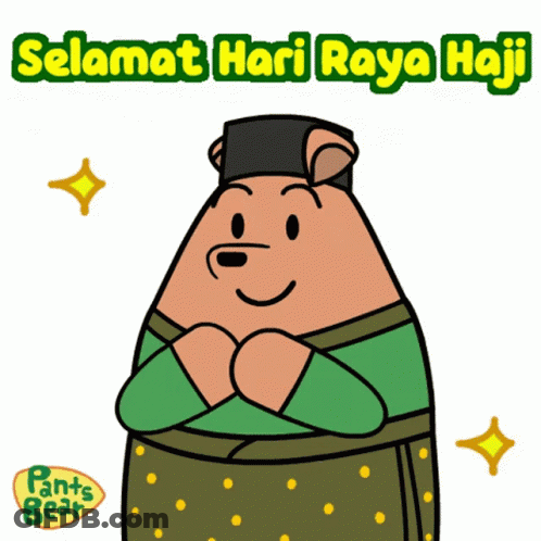 Cartoon Bear Saying Selamat Hari Raya Haji GIF