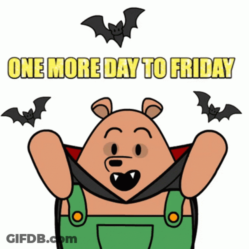 Cartoon Bear Says One More Day To Friday Surrounded By Bats GIF