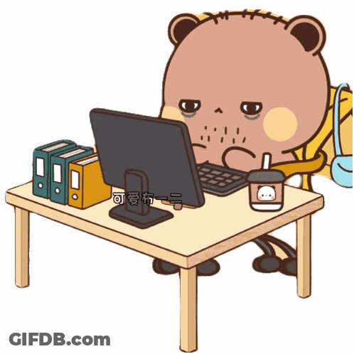 Cartoon Bear Sitting At Desk With Laptop And Coffee GIF