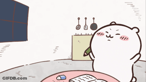 Cartoon Bear Sitting At Table Writing In Notebook GIF