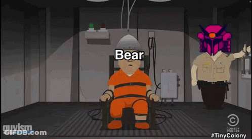 Cartoon Bear Sitting In Chair With Helmet GIF