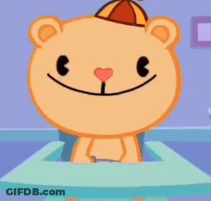 Cartoon Bear Sitting In High Chair With Hat GIF