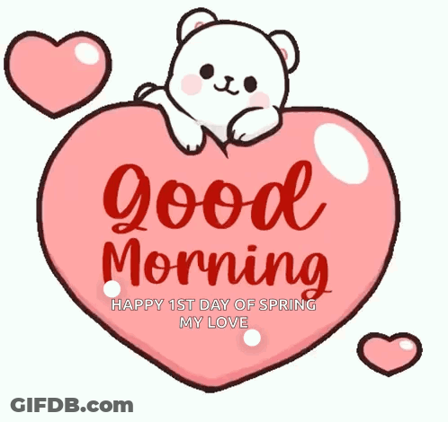 Cartoon Bear Sitting On Pink Heart Saying Good Morning GIF
