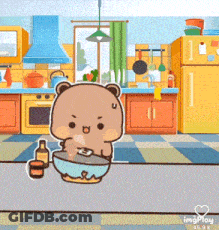 Cartoon Bear Sitting With Food And Sauce GIF