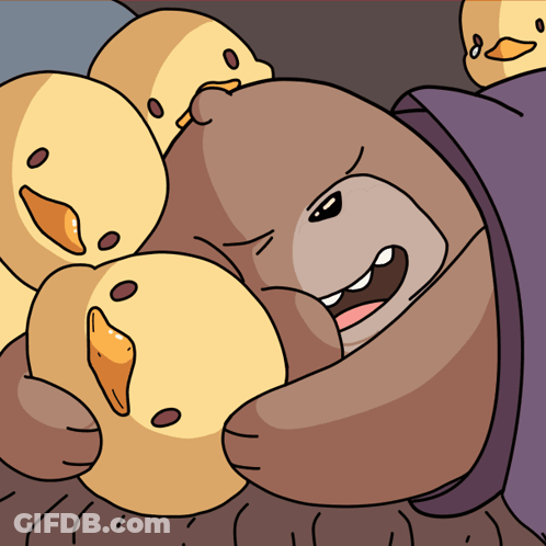 Cartoon Bear Surrounded By Ducklings GIF