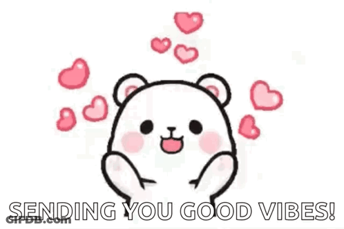 Cartoon Bear Surrounded By Pink Hearts Sending You Good Vibes GIF