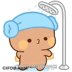 Cartoon Bear Taking Shower With Towel GIF