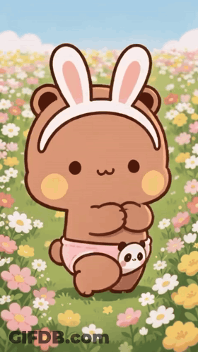Cartoon Bear Wearing Bunny Ears And Diaper GIF