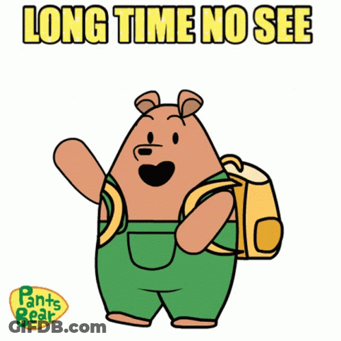 Cartoon Bear With Backpack Saying Long Time No See GIF