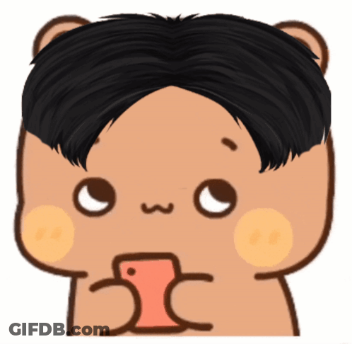 Cartoon Bear With Black Haircut Holding Cell Phone GIF
