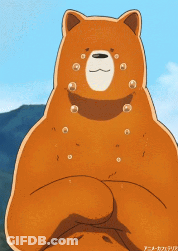 Cartoon Bear With Bubbles On Face And Blue Sky GIF
