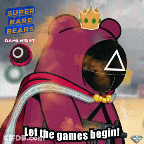 Cartoon Bear With Crown Saying Let The Games Begin GIF