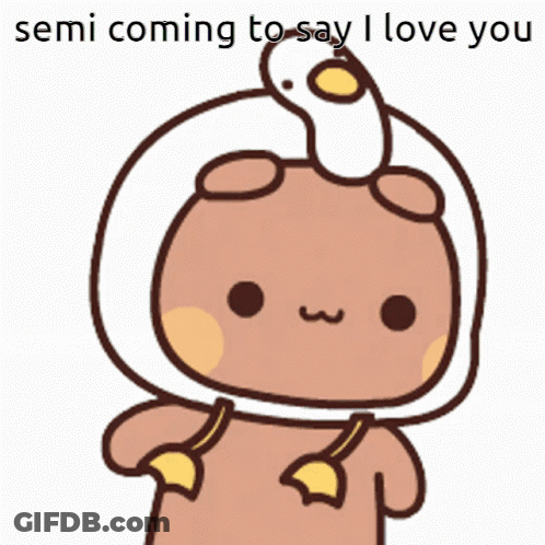Cartoon Bear With Duck On Head Saying Semi Coming To Say I Love You GIF