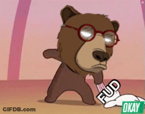 Cartoon Bear With Glasses Holding Fud Paper GIF