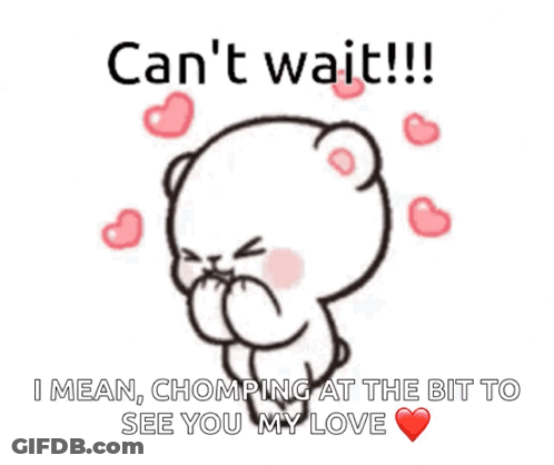 Cartoon Bear With Pink Hearts Saying Can't Wait GIF