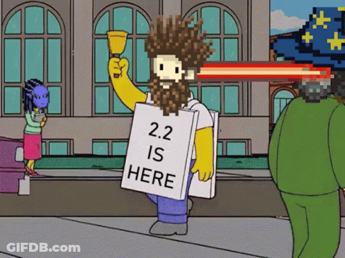 Cartoon Bearded Character Holding Cup And 2.2 Sign GIF