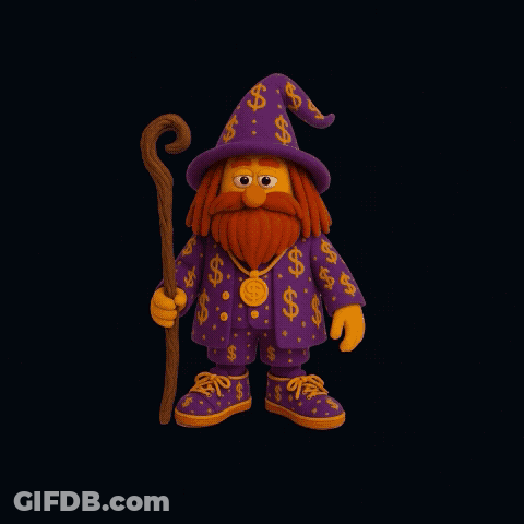 Cartoon Bearded Man With Cane And Red Bar Graph GIF