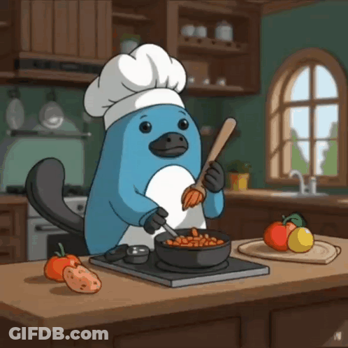 Cartoon Beaver Cooking In Chef Hat And Apron GIF