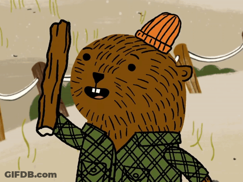 Cartoon Beaver In Plaid Shirt And Hat GIF
