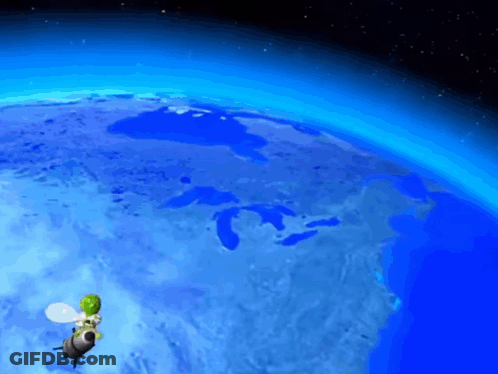 Cartoon Bee Flying Over Blue Planet GIF