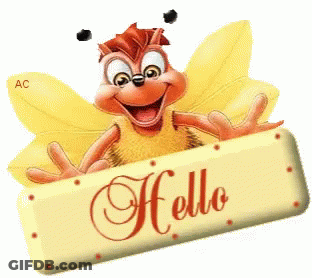 Cartoon Bee Holding Hello Sign GIF