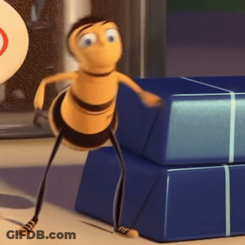 Cartoon Bee On Stack Of Blue Boxes GIF