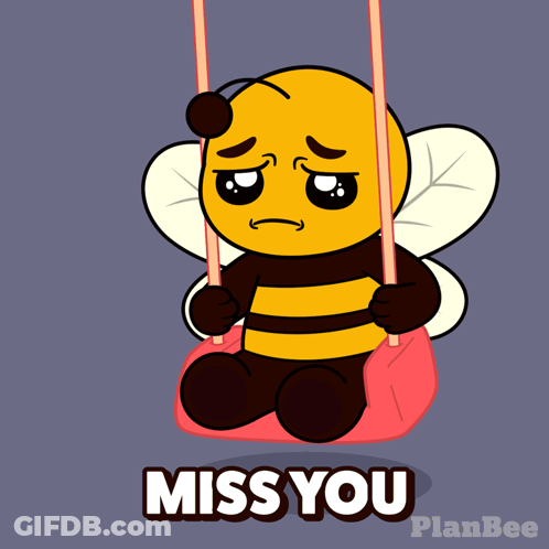 Cartoon Bee On Swing Saying Miss You GIF