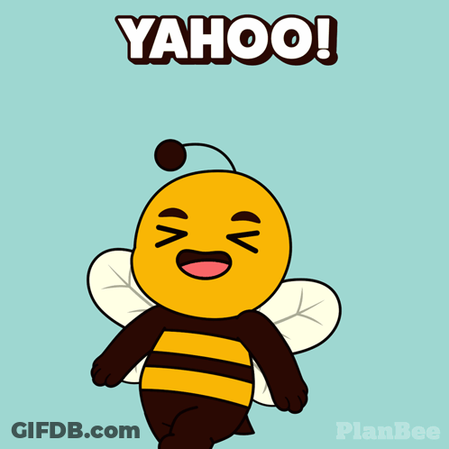 Cartoon Bee With Arms Up Saying Yahoo GIF