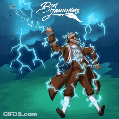 Cartoon Ben Franklin With Lightning GIF