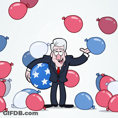 Cartoon Bill Clinton Balloons GIF
