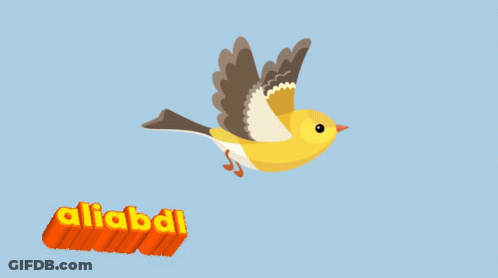 Cartoon Bird Flying With Word Aliabdi GIF